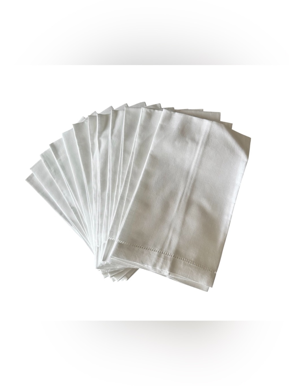 Set of 12 White Linen Cotton Blend Guest Towels - Classic Hemstitch